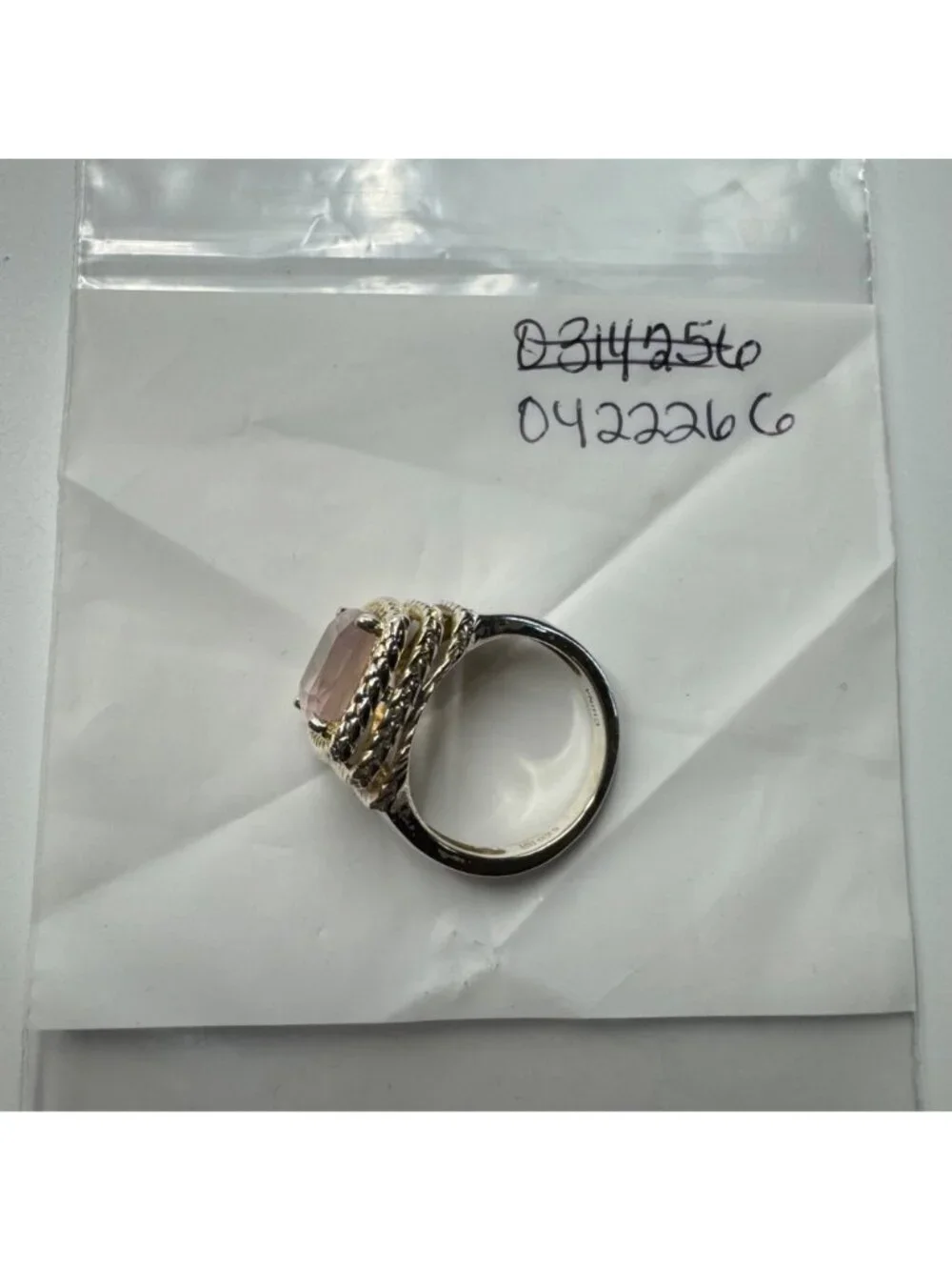 Rose Quartz Prong Set Ring Two Tone 925 Sterling Silver Size 8